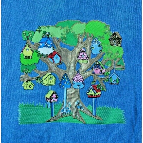 Mili Designs Jean Jacket Rhinestones Embroidery Birdhouses Womens XL - Picture 3 of 8